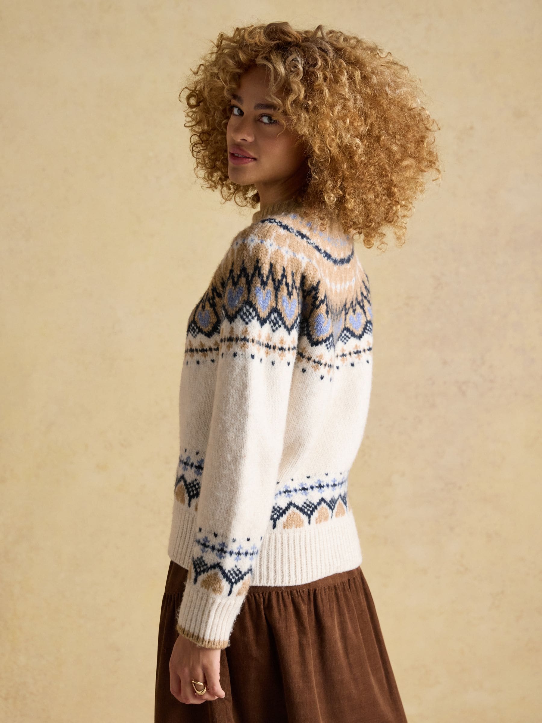 Cream & bruin - Joules Charlie Fair Isle Knitted Jumper