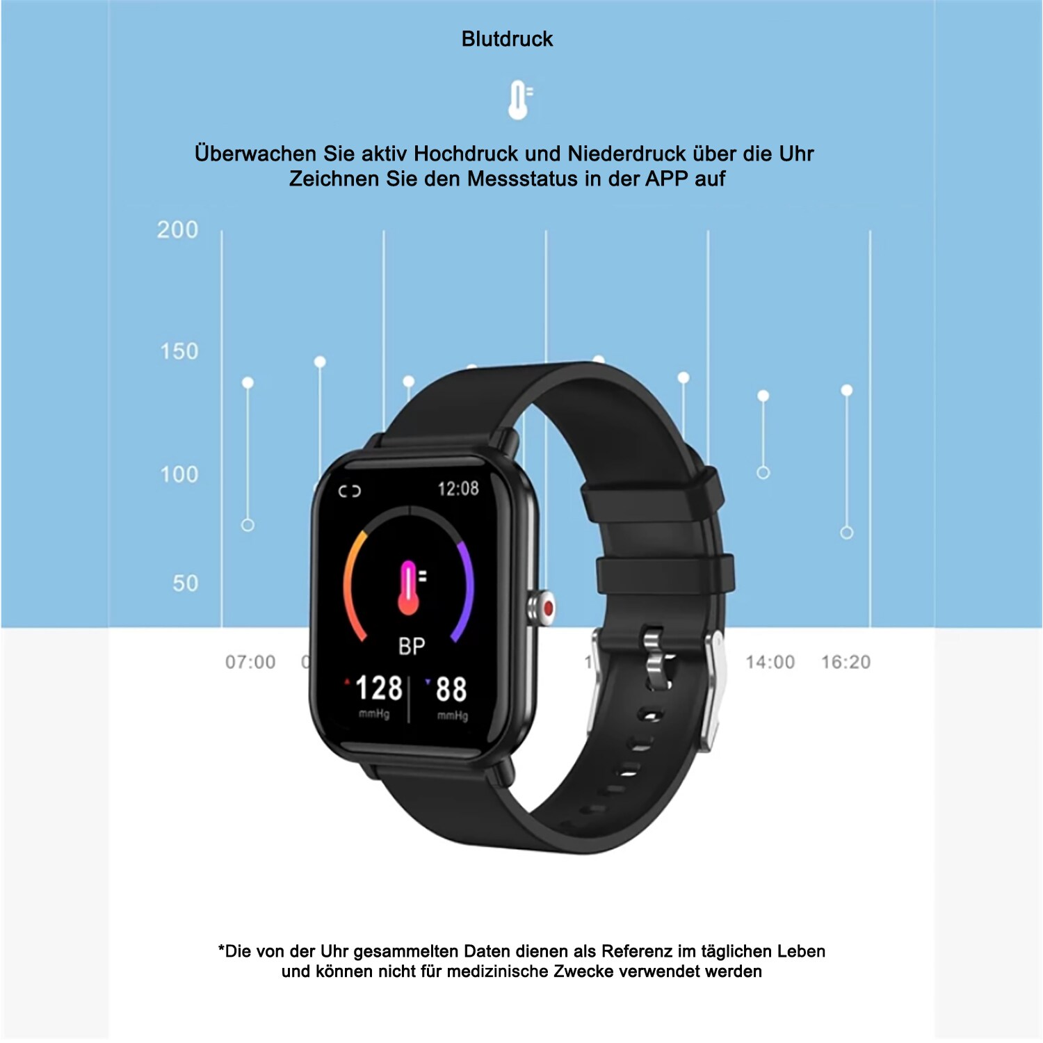 TPFNet Smart Watch / Fitness Tracker IP67 - Silikon Armband - Android & IOS - Schwarz