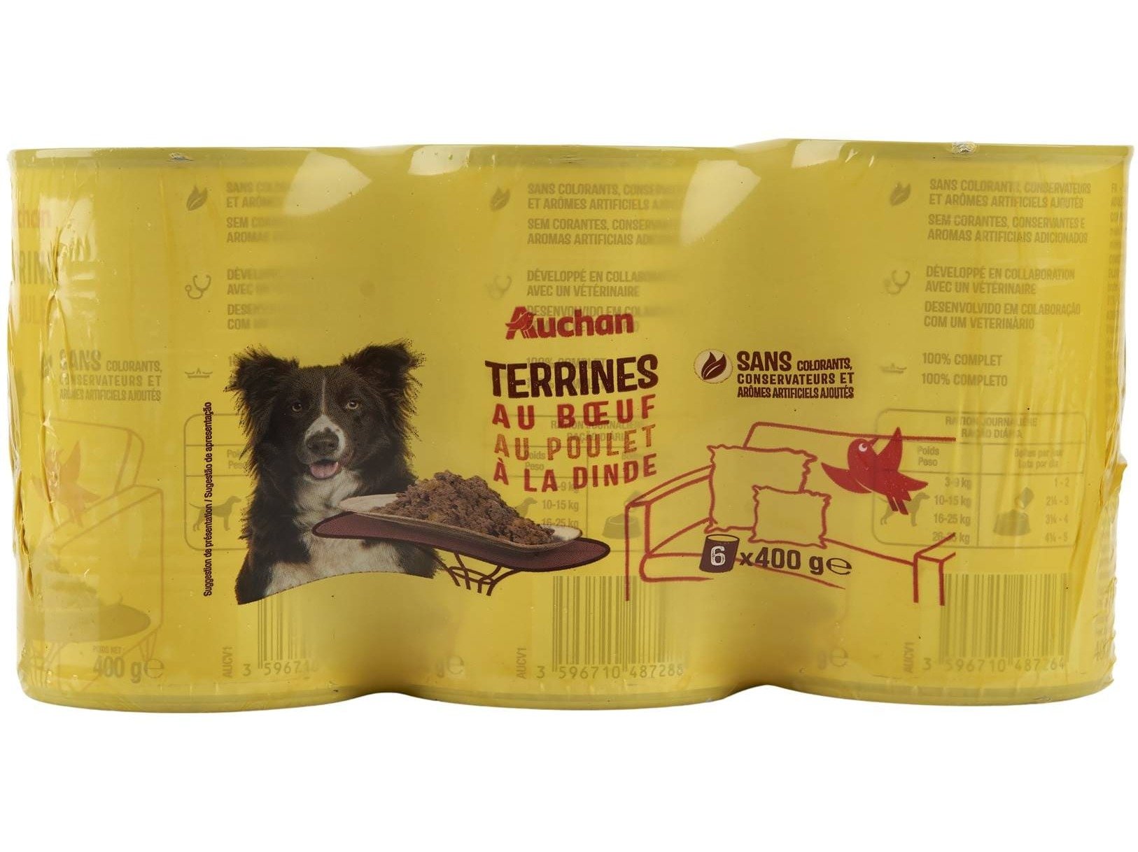 COMIDA HÚMIDA PARA CÃO AUCHAN MIX TERRINAS 6X400G