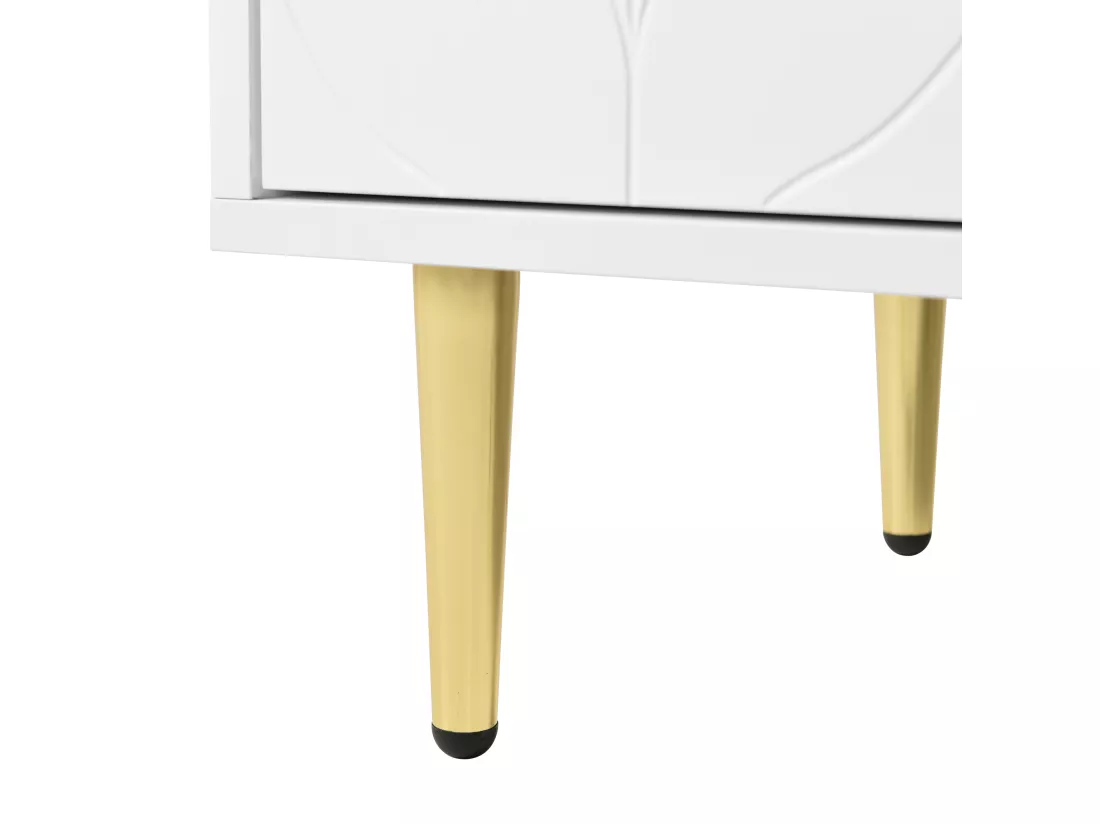 Buffet moderne motif floral blanc laqué avec pieds et poignées plaqués dorées DRONGREALS