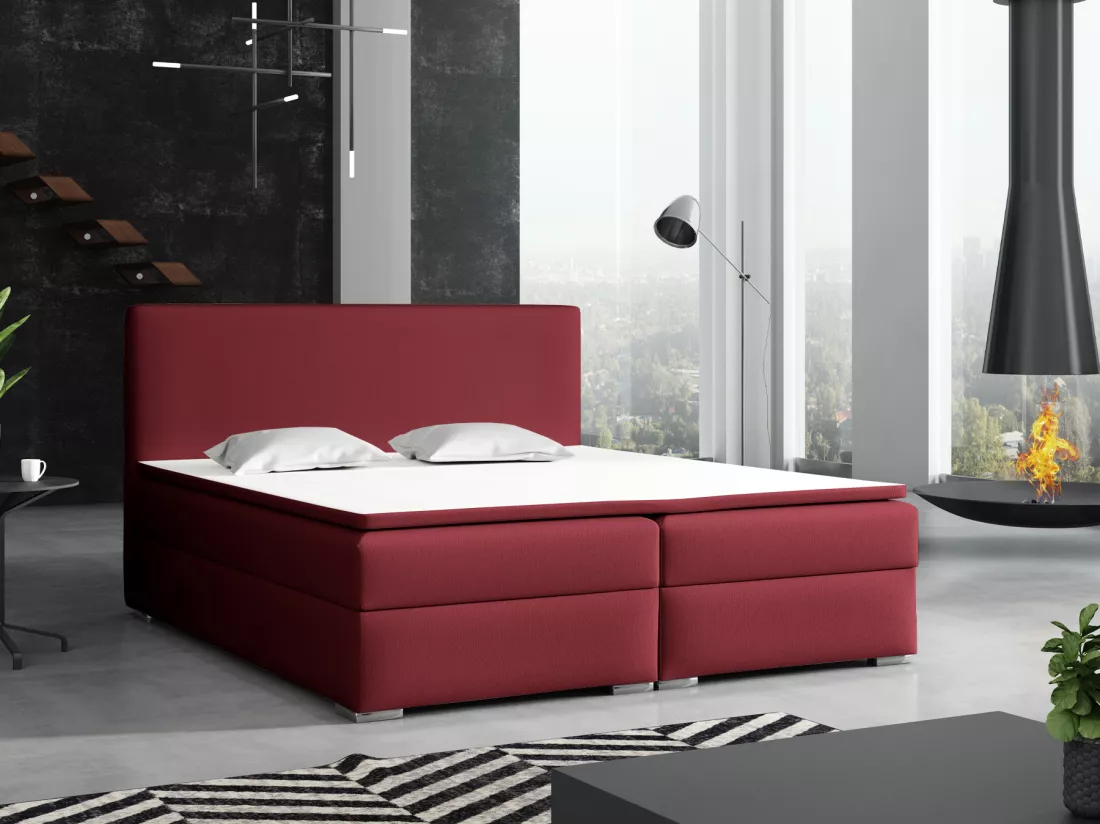 LIT BOXSPRING avec surmatelas Soler 140x200 cm, Soft 28 (Bordeaux)