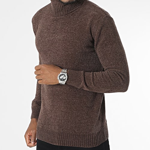 Pull Col Roulé Marron Chiné