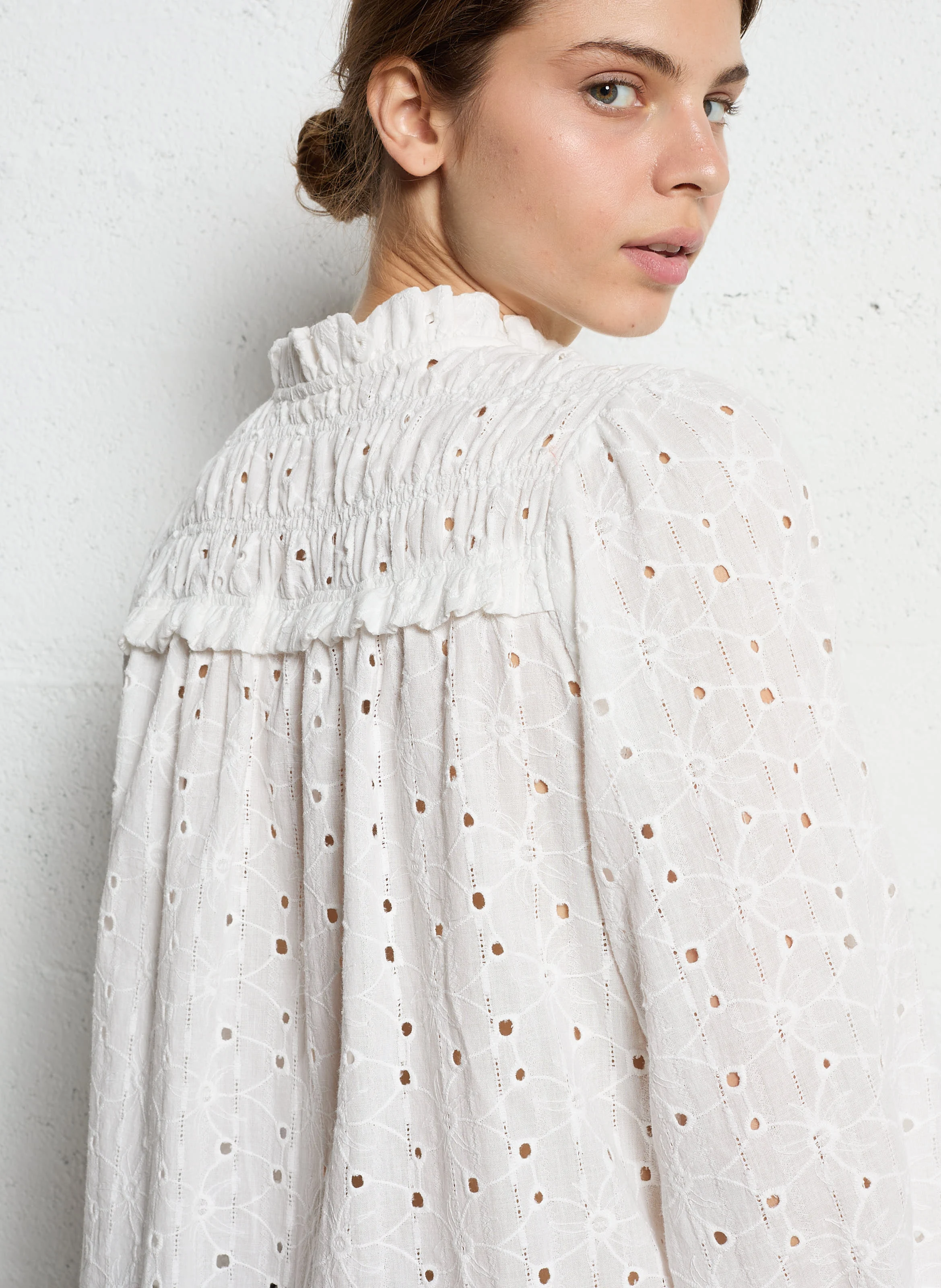 Chemise droite brodée en coton | Blanc