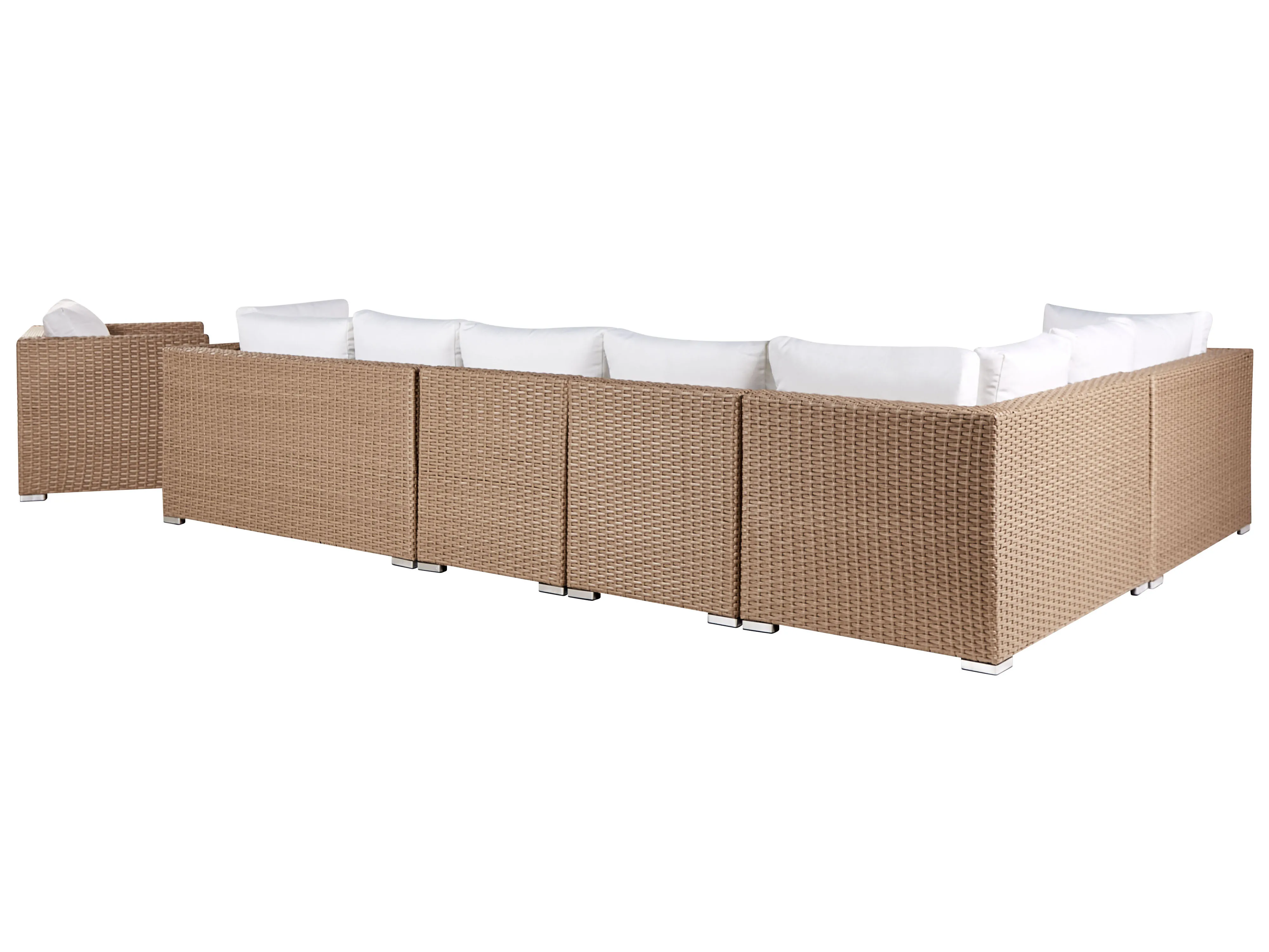 Loungeset met tafel 8-zits XXL rechtszijdig modulair PE rotan Zandbeige