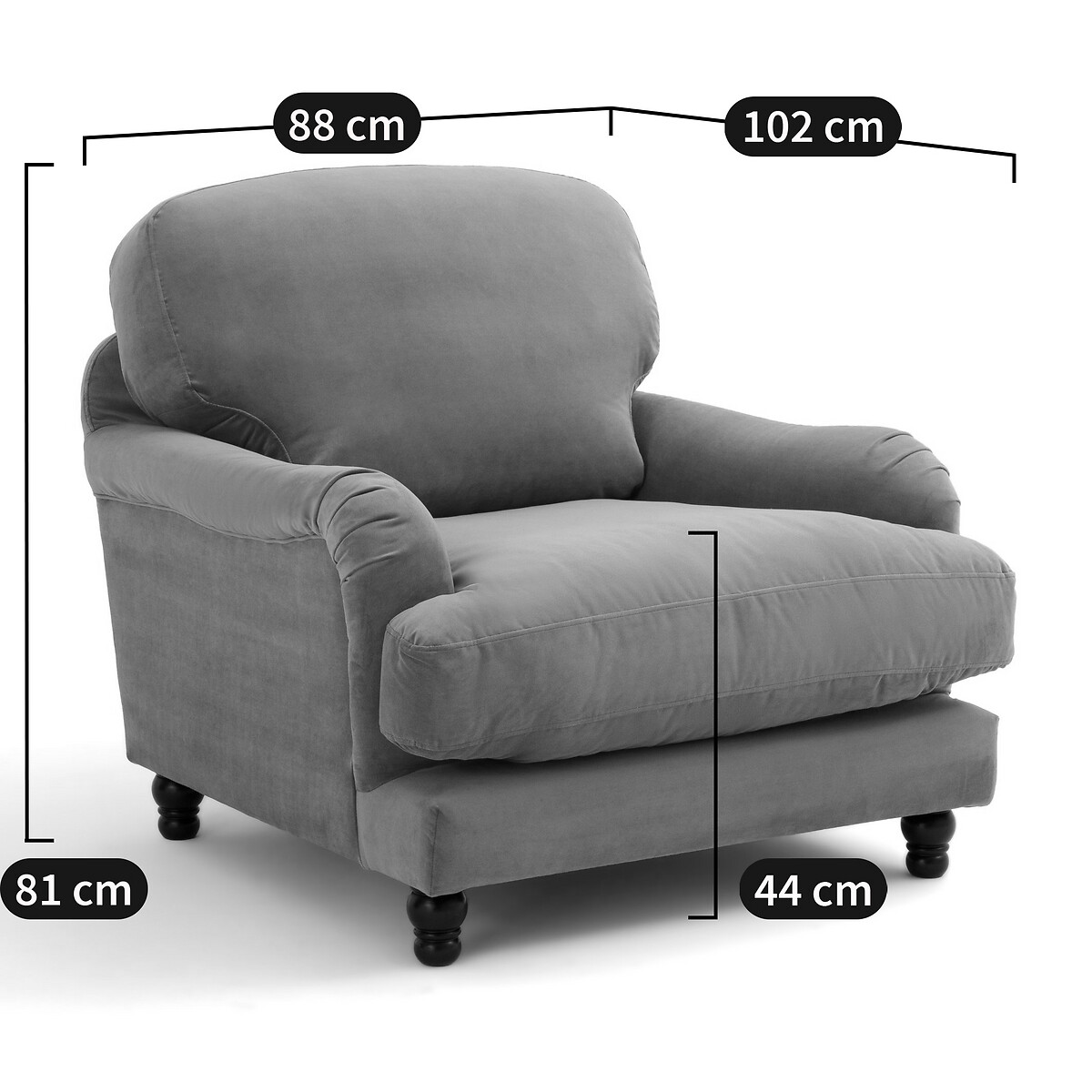 LA REDOUTE INTERIEURS<br>Poltrona de veludo, Meio-dia