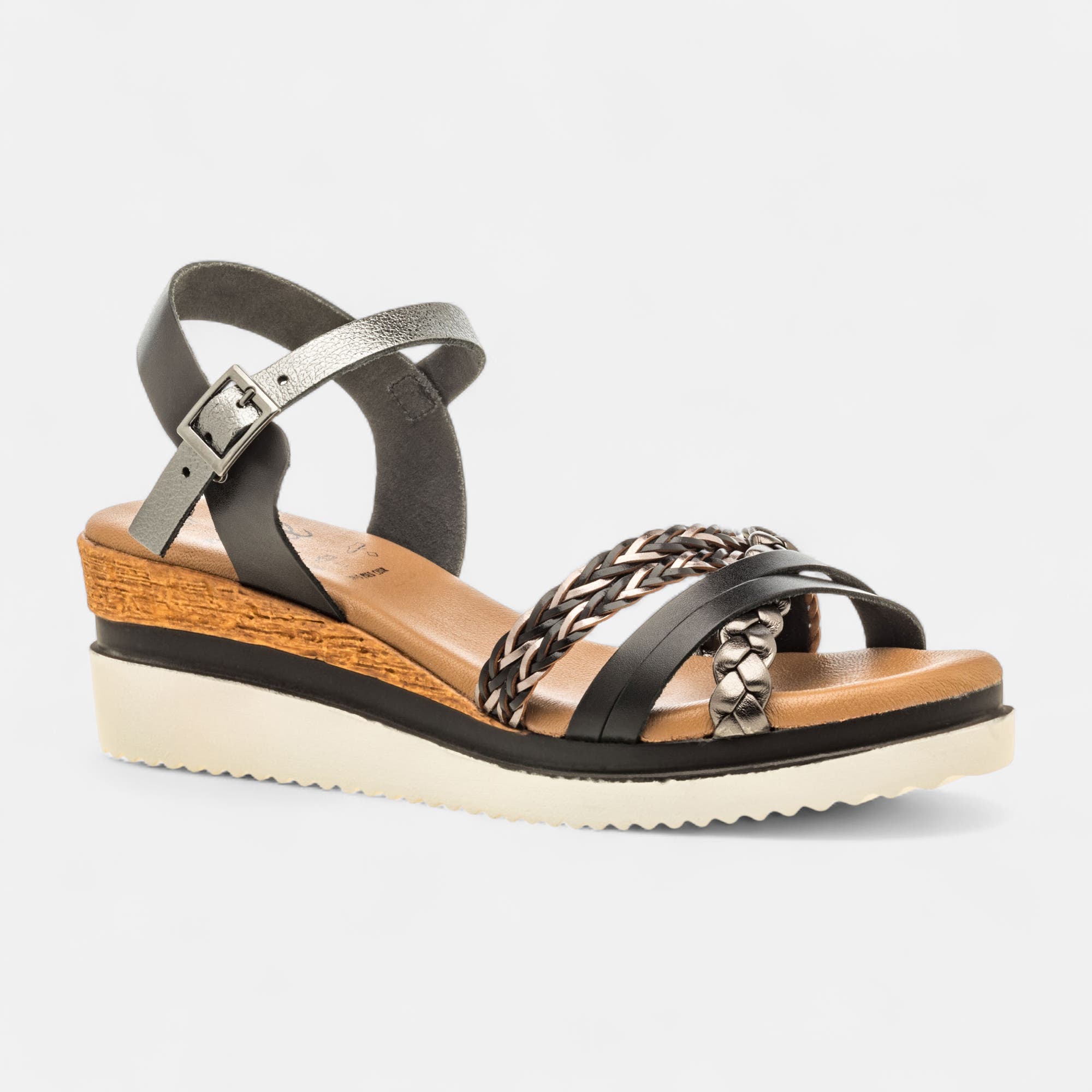 Sandales à talon compensé Femme en cuir noir