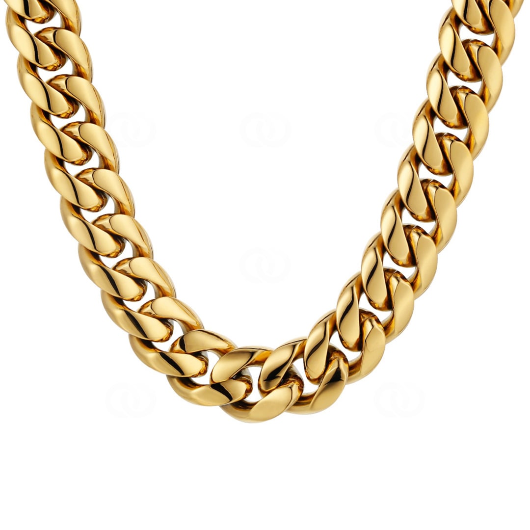18mm Cuban Link Panzerkette vergoldet mit Zirkonia Verschluss