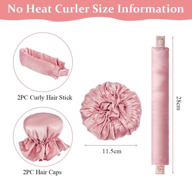 1-sæt Satin Heatless Hair Curler til at sove med om natten Lyserød