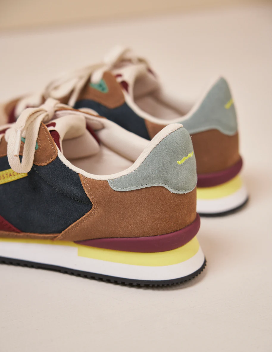 Baskets basses André - Suède taupe crème bordeaux