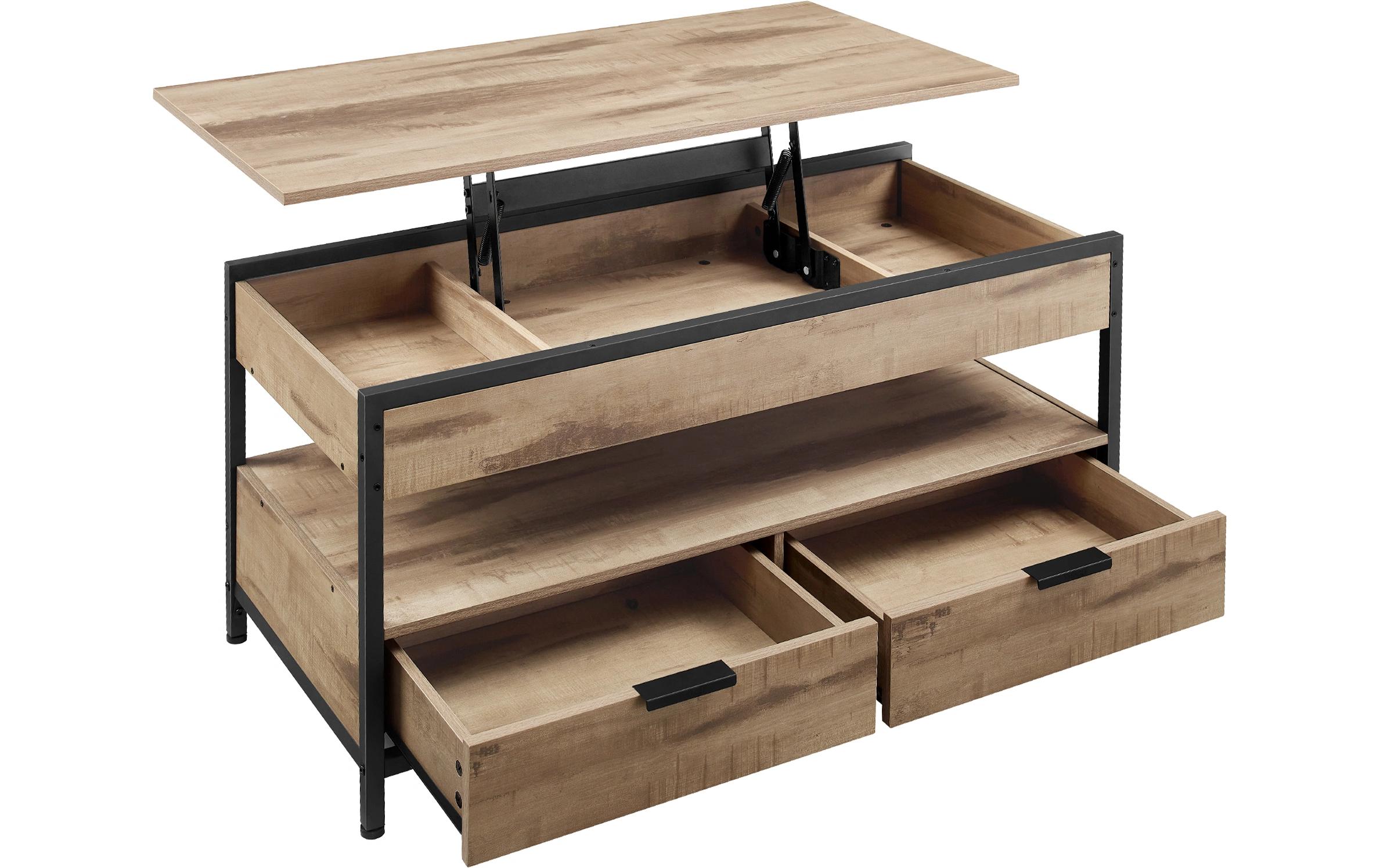 Couchtisch 100 x 48 cm/63 cm, Braun<br>Wohnzimmertisch mit hochklappbaren Schubladen