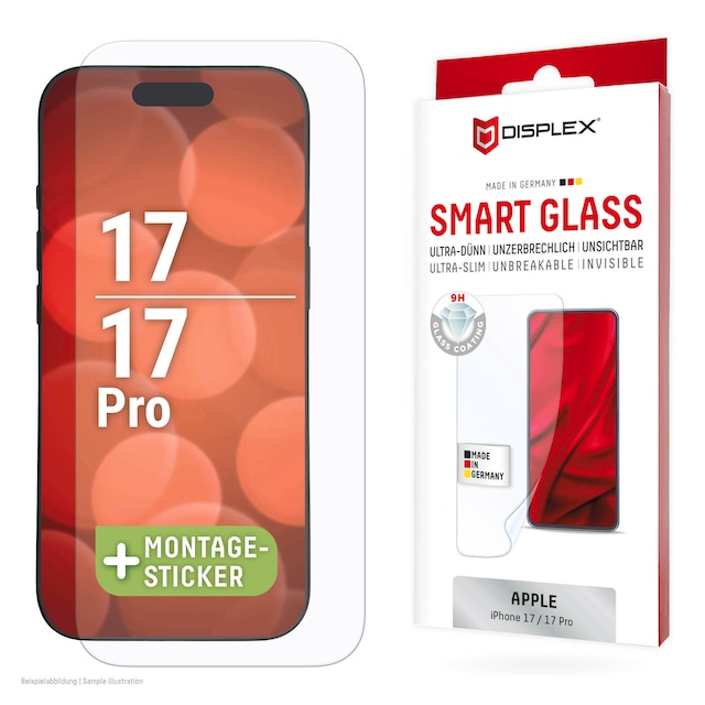 Displex Displayschutzglas »Smart Glass Screen Protector« für Apple iPhone 17;Apple iPhone 17 Pro Displayschutzfolie, Schutzfolie, Bildschirmschutz, kratz- & stossfest