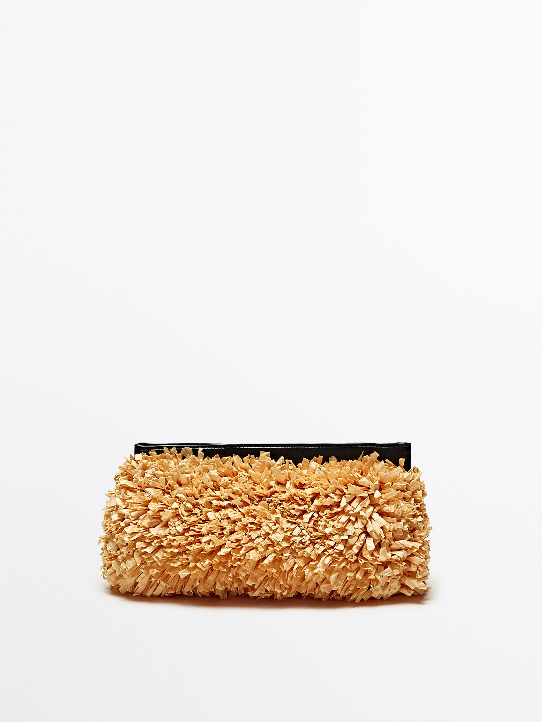 Bolsa clutch ráfia asa piel - BEGE