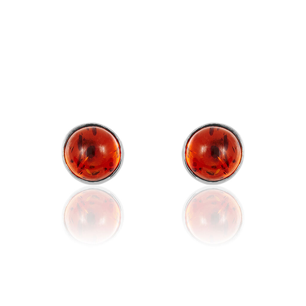 Boucles D'oreilles Puces Brunhild Argent Blanc Ambre
