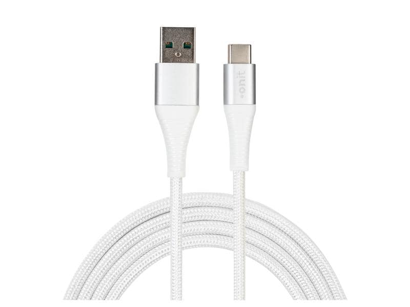 onit USB 2.0-Kabel USB A - USB C 2 m, Weiss Verbindungskabel mit geflochtener Nylonummantelung
