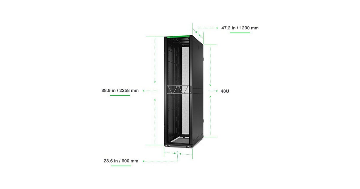 APCNetShelter SX Gen 2 AR3307B2, 48U server rack  (Zwart/groen, 60(b) x 225,8(h) x 120(d) cm, met zijkanten)