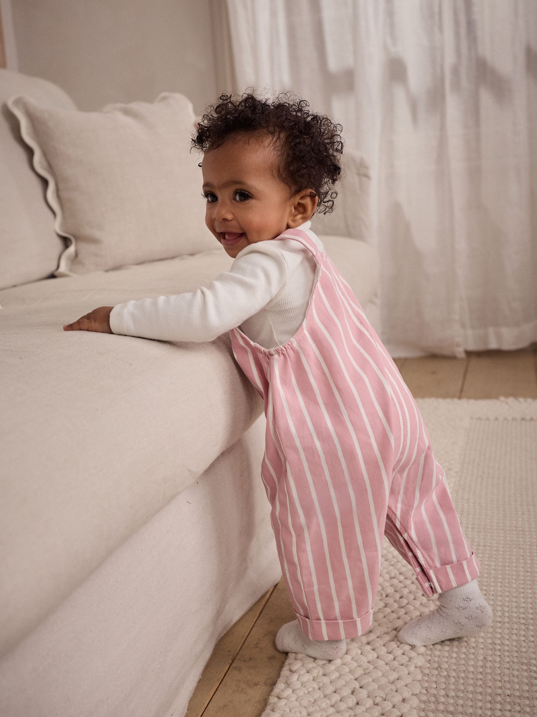 Roze streep - Baby Bodysuit met lange mouwen en bretelbroeken Set (0mnd-2jr)