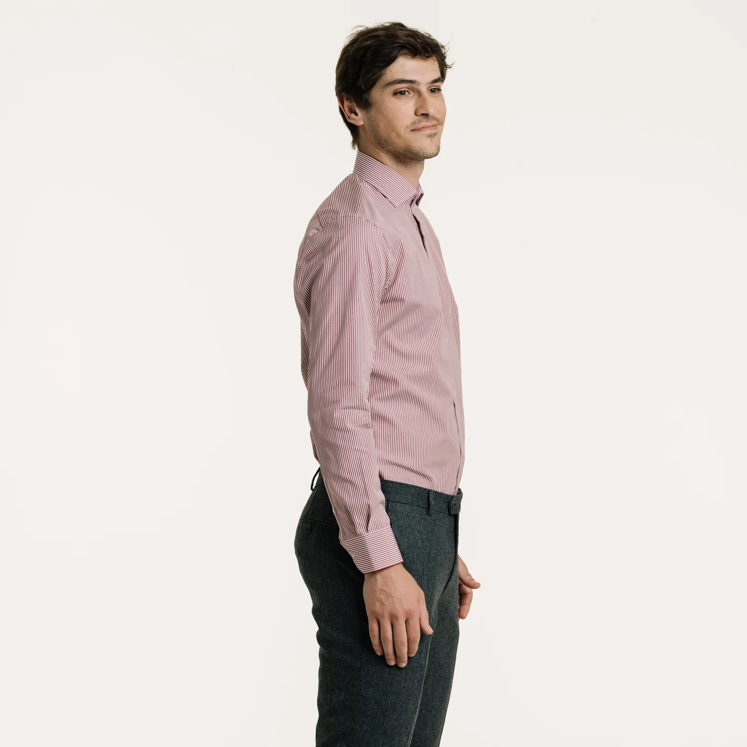 Poplin shirt with wide garnet stripes