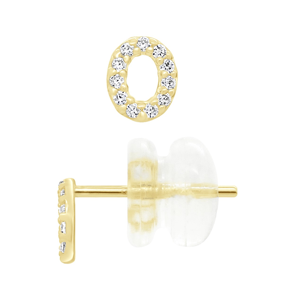 Boucles d'Oreilles Puces - Initiale Lettre O Serties d'Oxydes de Zirconiums - Or Jaune