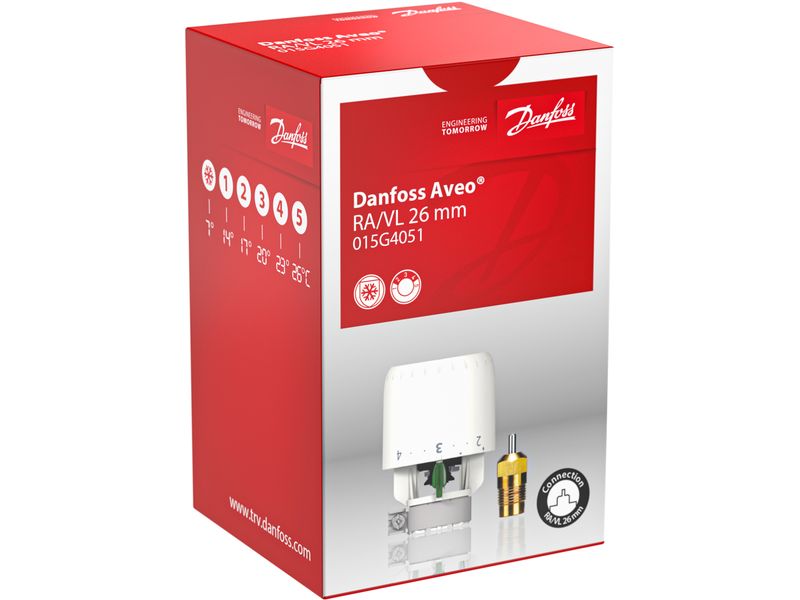 Danfoss Smarter Thermostat Aveo, RA/VL Thermostatischer Kopf mit Stopfbuchse für Danfoss RA/VL-Ventile