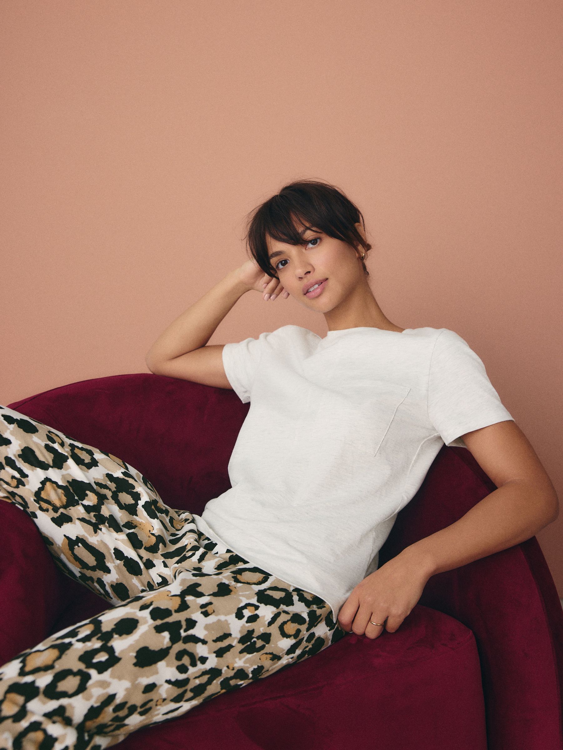 Crème met luipaardprint - Pyjama met korte mouwen