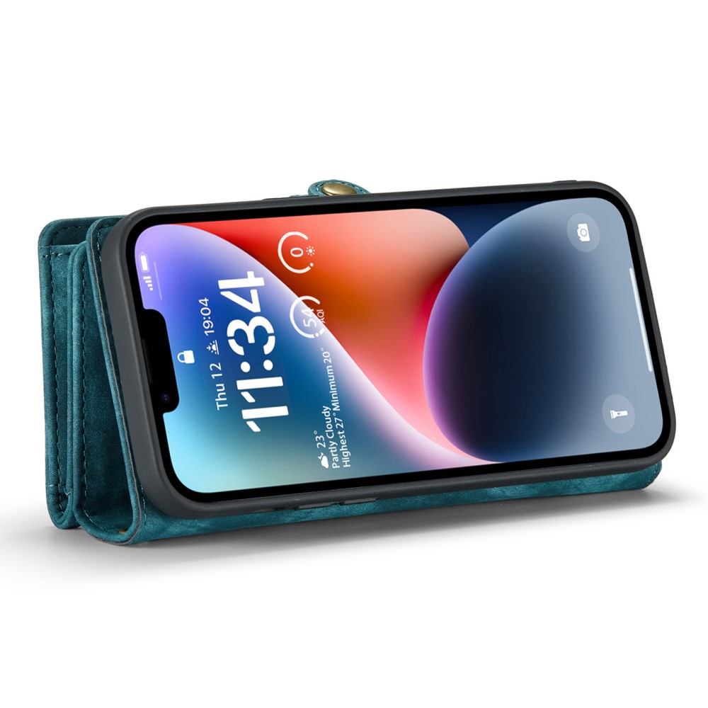 iPhone 14 2in1 Leder Tasche   Magnet Hardcase Karten Etui - Blau