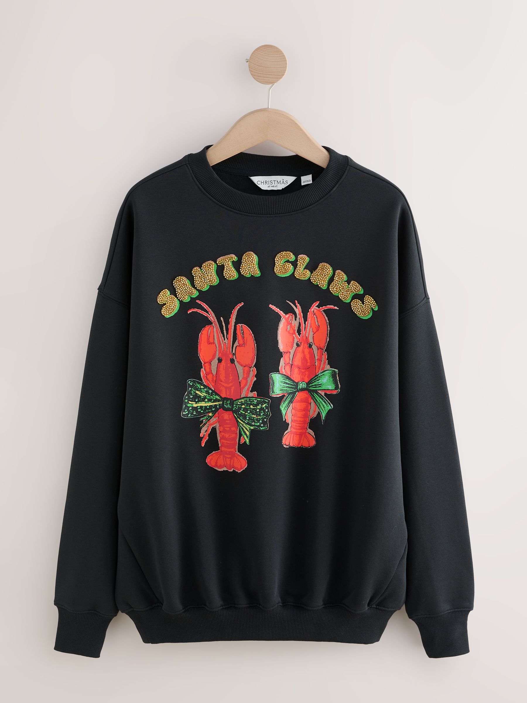 Zwart - Seasonal Christmas Graphic Lobster 'Santa Claws' Long Sleeve Crew Sweatshirt