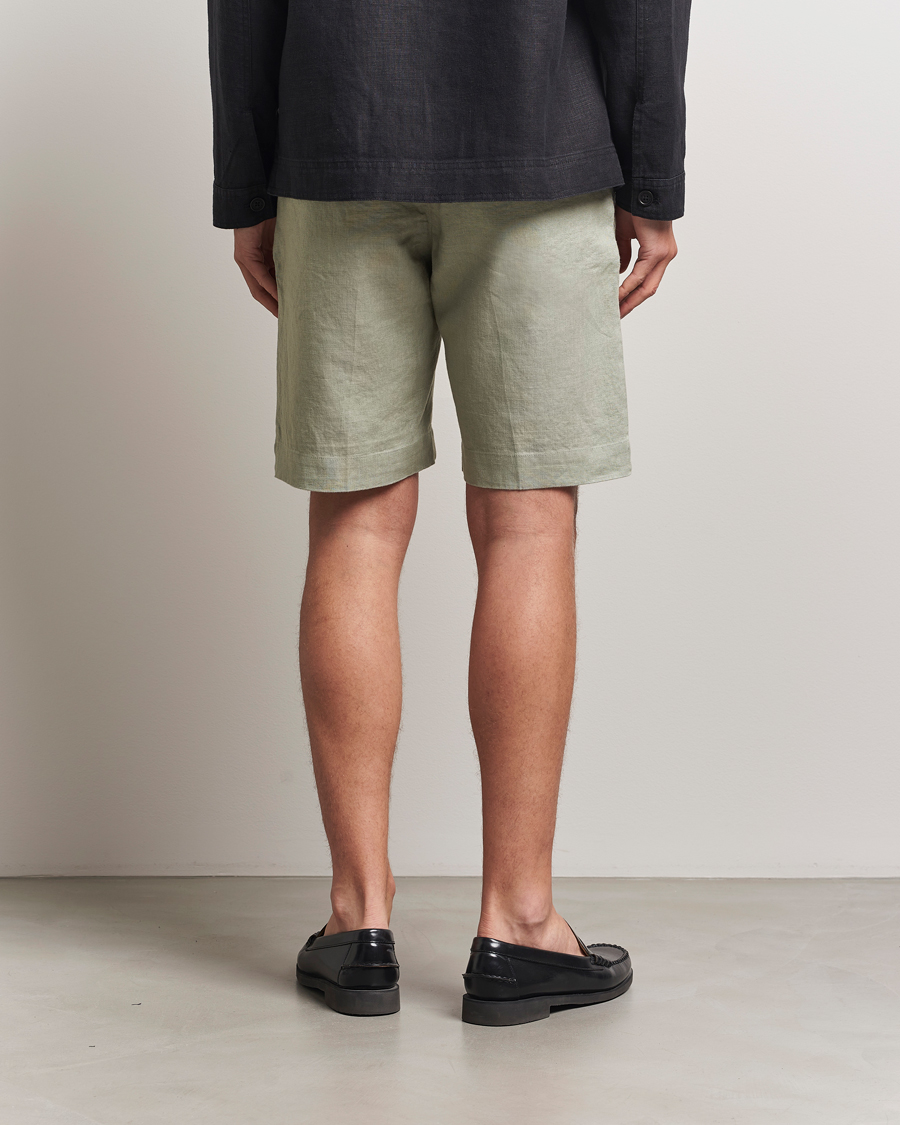 NN07 Billie Pleated Linen Drawstring Shorts Sage Green
