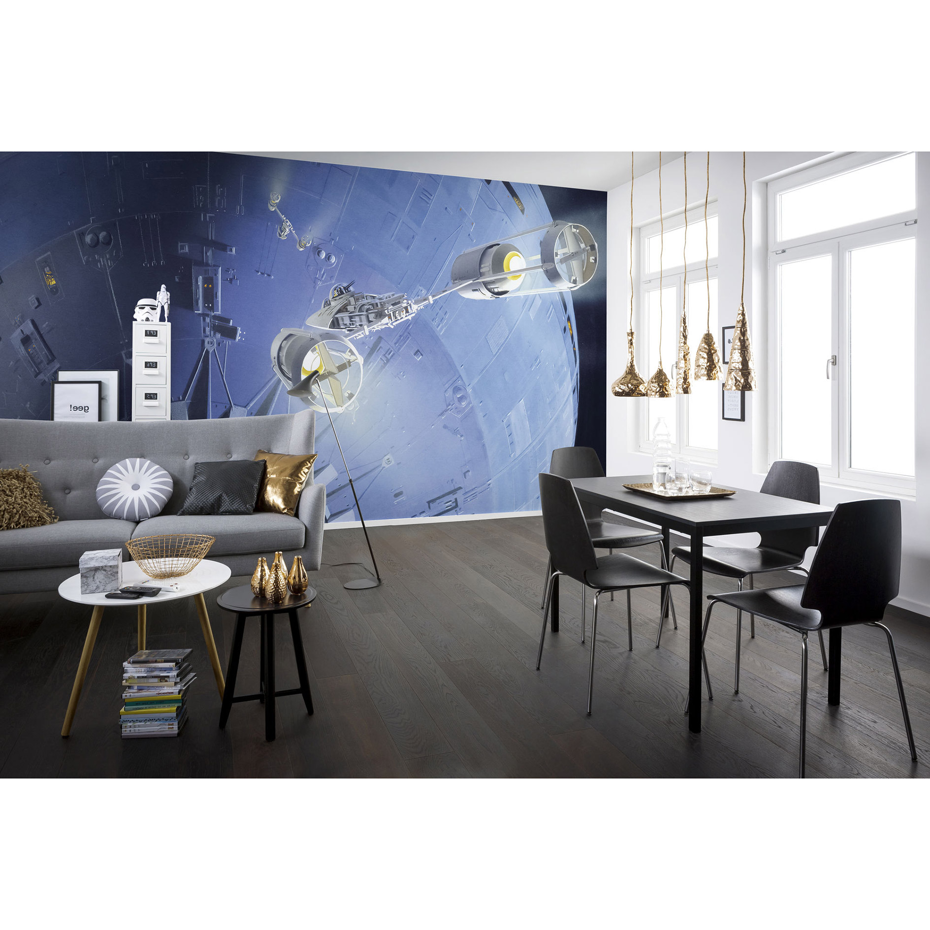 Vlies Fototapete STAR WARS DEATH STAR ASSAULT - blau-schwarz - 500x250 cm