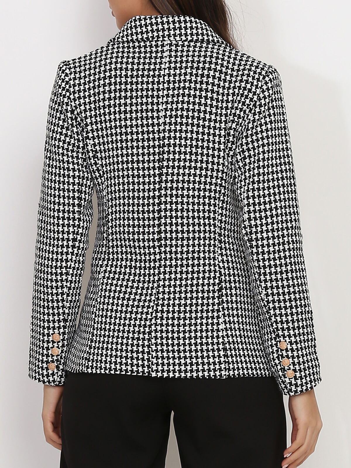 Blazer croisé en tweed avec boutons- Noir et Blanc