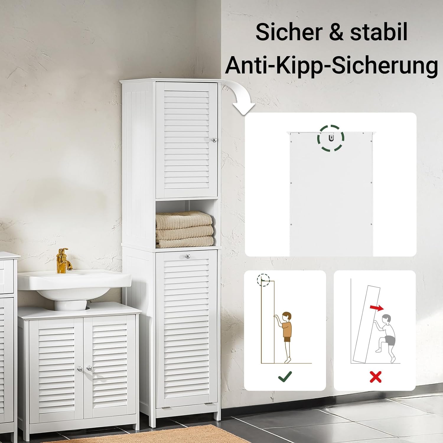 SoBuy Badezimmerschrank mit Wäschekorb Schmaler Badschrank mit Regal, Badmöbel für kleine Bäder, Wäscheschrank stehend Badezimmer Schrank Weiß 40x170x38 cm BZR124-W