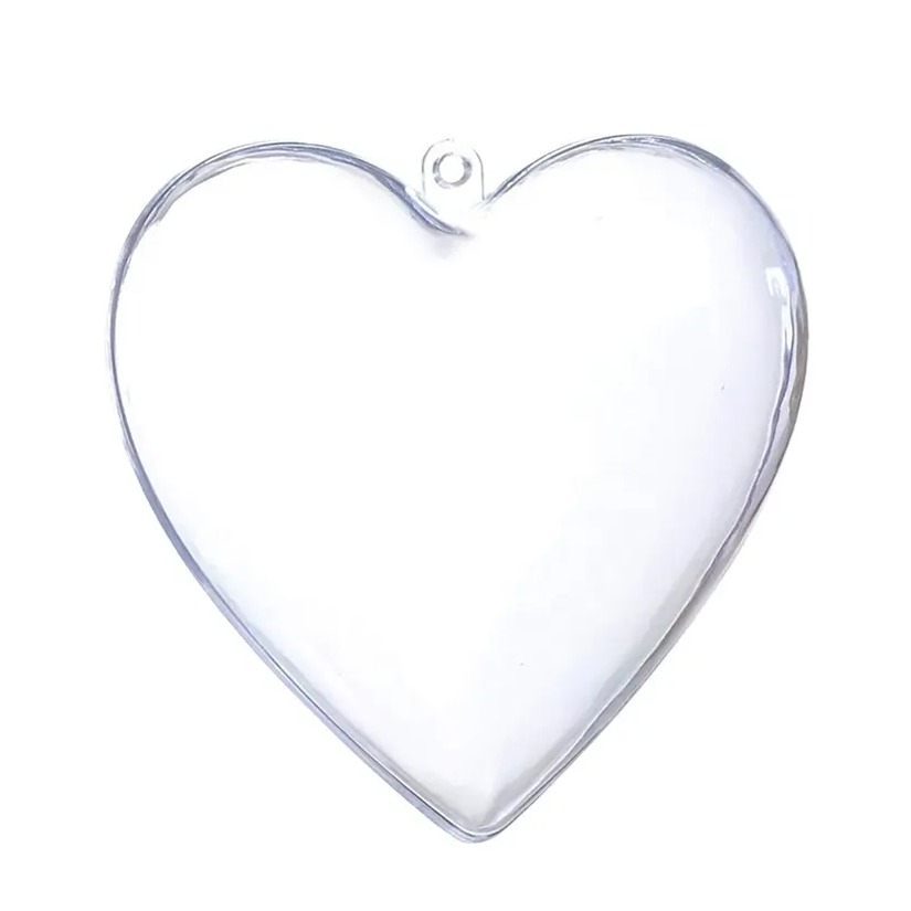(2er Set) 10cm Acryl Christbaum Schmuck Weihnachts Herz Kugeln DIY Bastel Deko zum Befüllen - Transparent