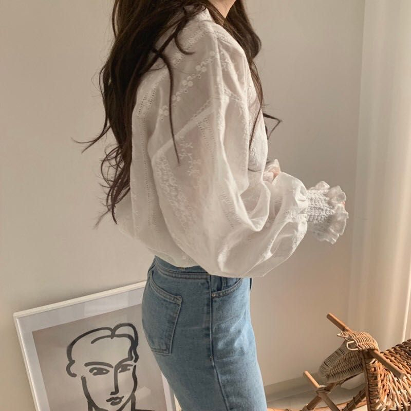 Maisee - Blouse met lantaarnmouwen en kant
