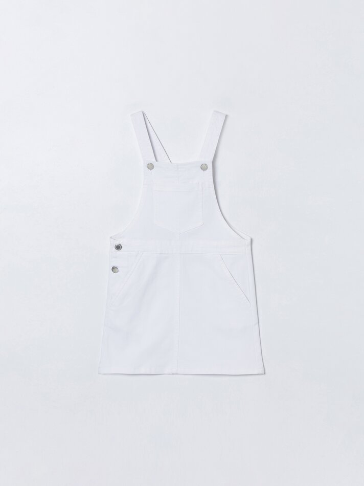 Vestido avental com bolsos - Branco-creme