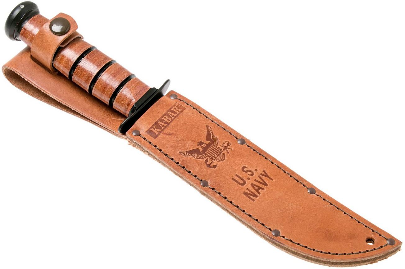 KA-BAR U.S. Navy Knife 1225 vaststaand mes, lederen foedraal