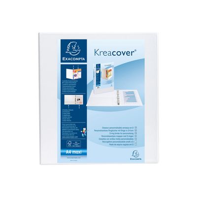 Exacompta Kreacover - Classeur à anneaux personnalisable - Dos 50 mm - A4 Maxi - blanc - 2 pochettes extérieures