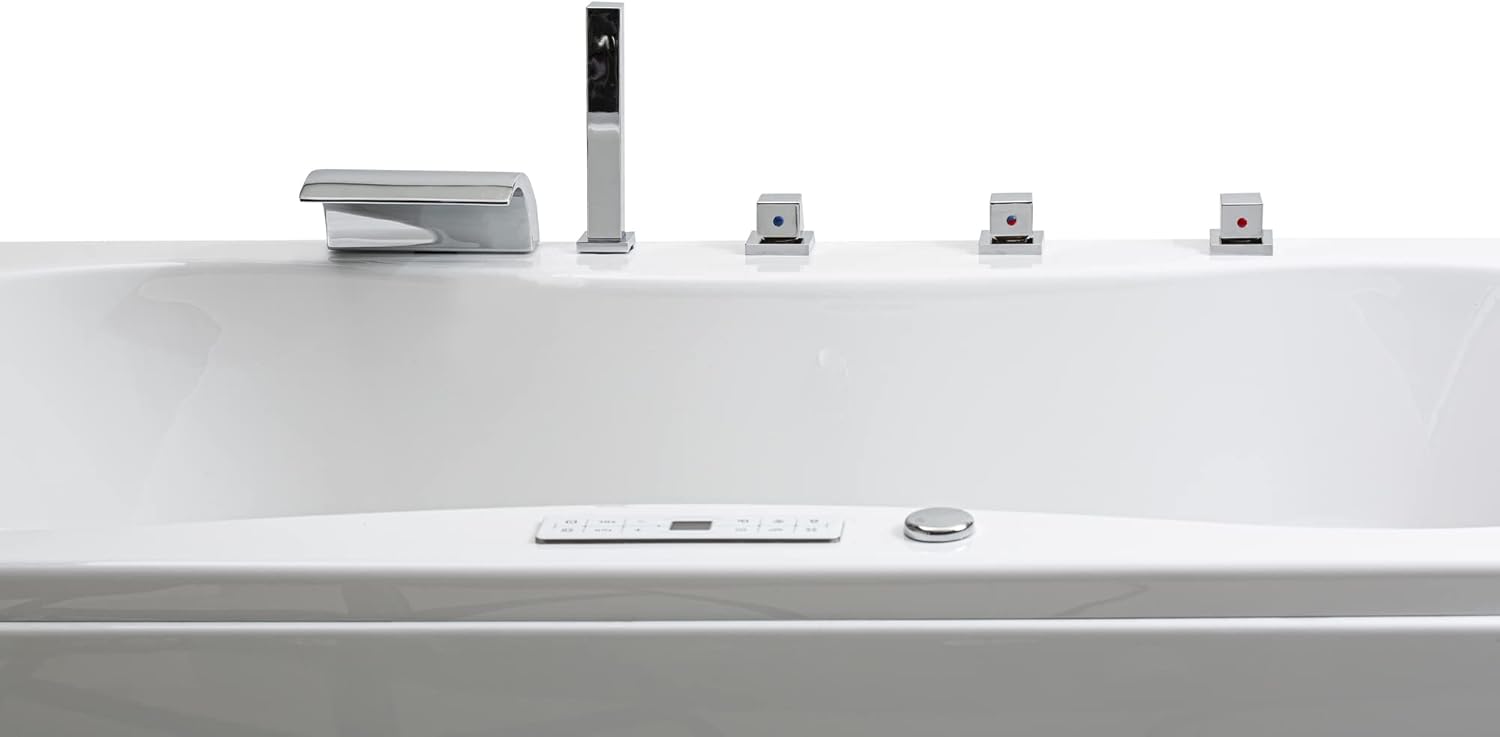 Classic Indoor Whirlpool Badewanne Palma mit 20 Massagedüsen, Wasserfall, LED-Ambiente, Touchpanel, Bluetooth und Radio