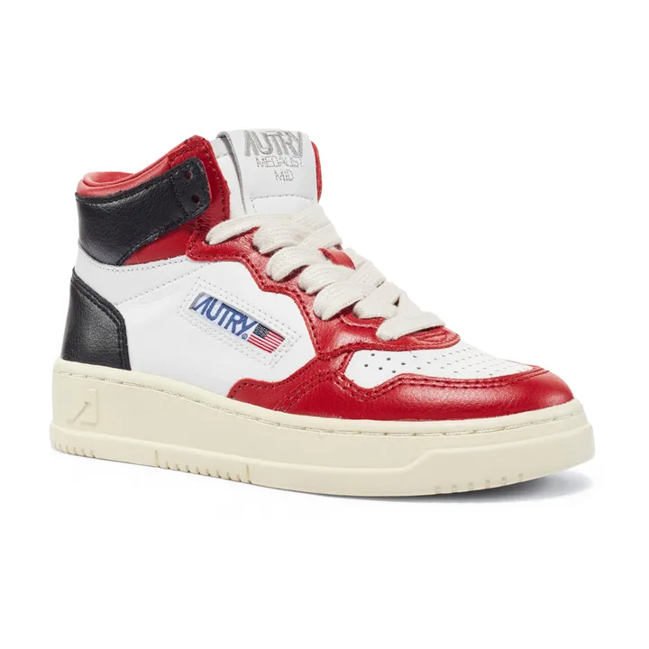 Autry Baskets Kids Medalist Mid Cuir Bicolore | Rouge
