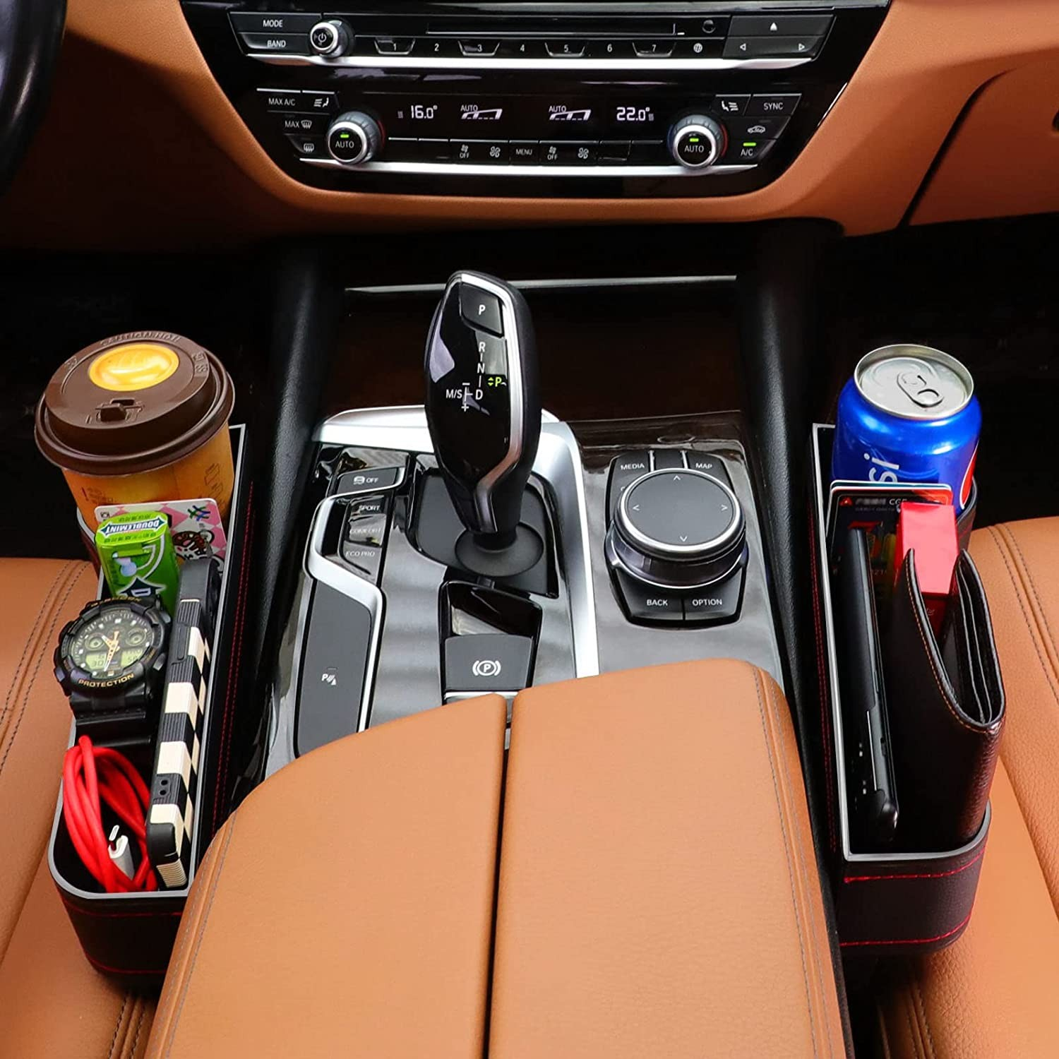 (2er Set) 255x163mm Auto Universal Mittelkonsolen Organizer Aufbewahrungsbox mit Getränkehalter - Schwarz