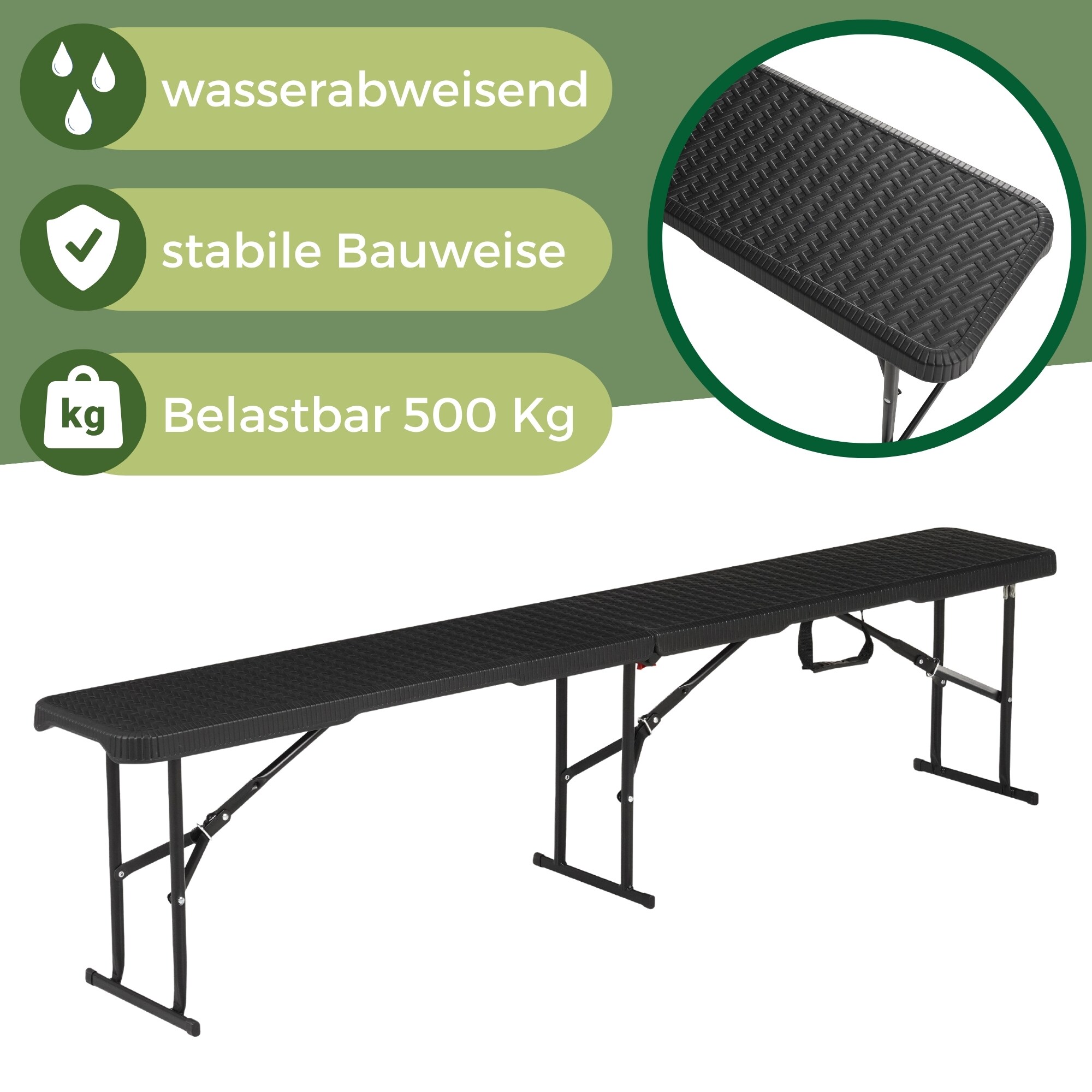Albatros Bierzeltgarnitur Rattan – robuste Biertischgarnitur Klappbar und hohe Tragkraft – Set aus 2x Bierbank und 1x Biertisch für bis zu 10 Personen – Bierbankgarnitur