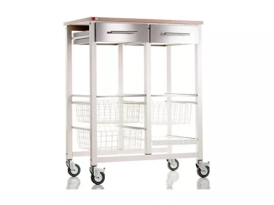 Grande desserte de cuisine - couleur Blanc, Acier inoxydable, Orme - 91,5*71*43 cm - ONDA DOBLE