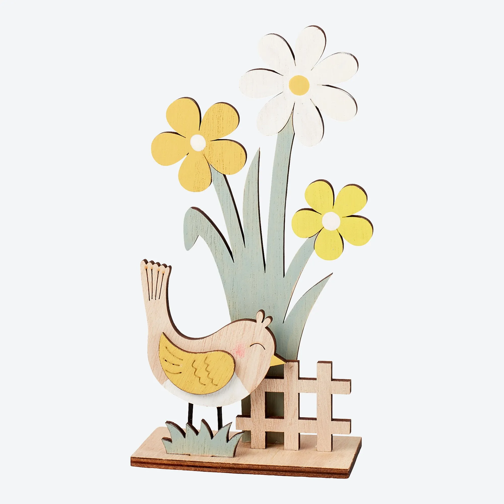 Deko-Blume aus Holz mit Vogel, ca. 11x5x18cm