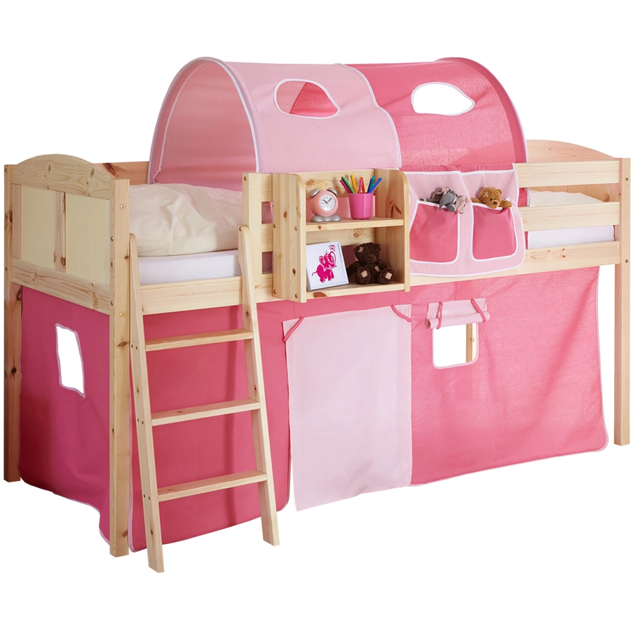 TICAA Hochbett Eric Country Kiefer Natur Classic Rosa-Pink