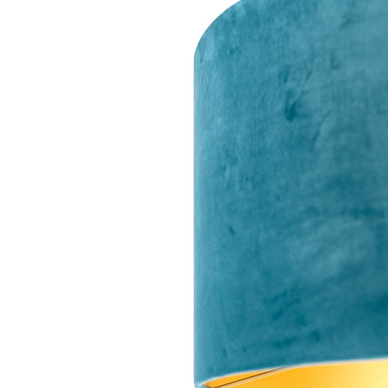 Velours lampenkap blauw 50/50/25 met gouden binnenkant