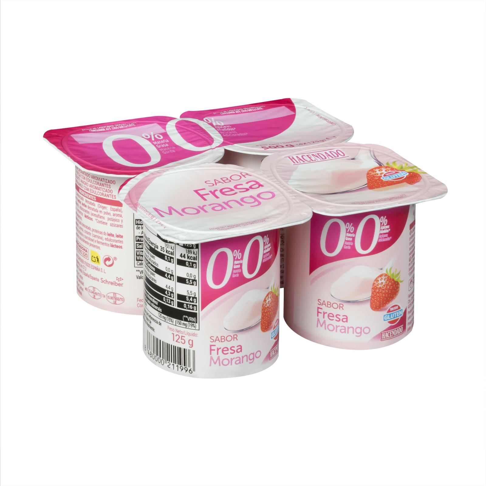 Yaourt à la fraise Hacendado 0% mg 0% sans sucres ajoutés