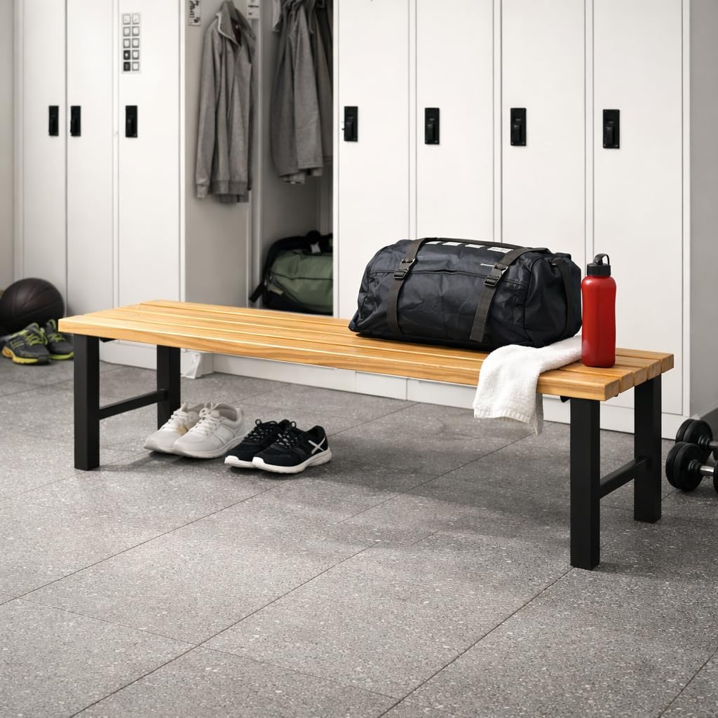 Umkleidebank 200x40x42 cm – Sitzbank ohne Schuhrost – Massives Buchenholz & Stahlgestell – Robuste Garderobenbank für Sport, Fitness, Schule & Betrieb – Turnbank Sozialraumbank