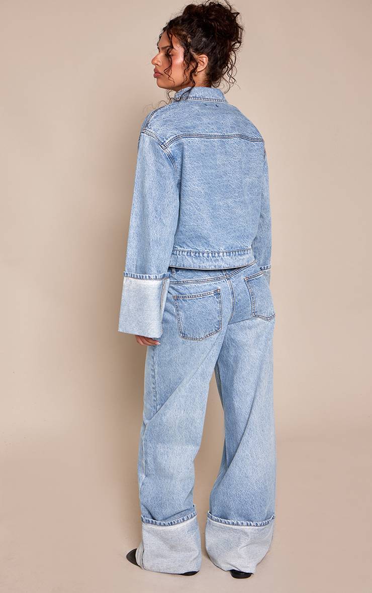 Mid Blue Wash Jean Bleu Moyen À Ourlet Retroussé Profond