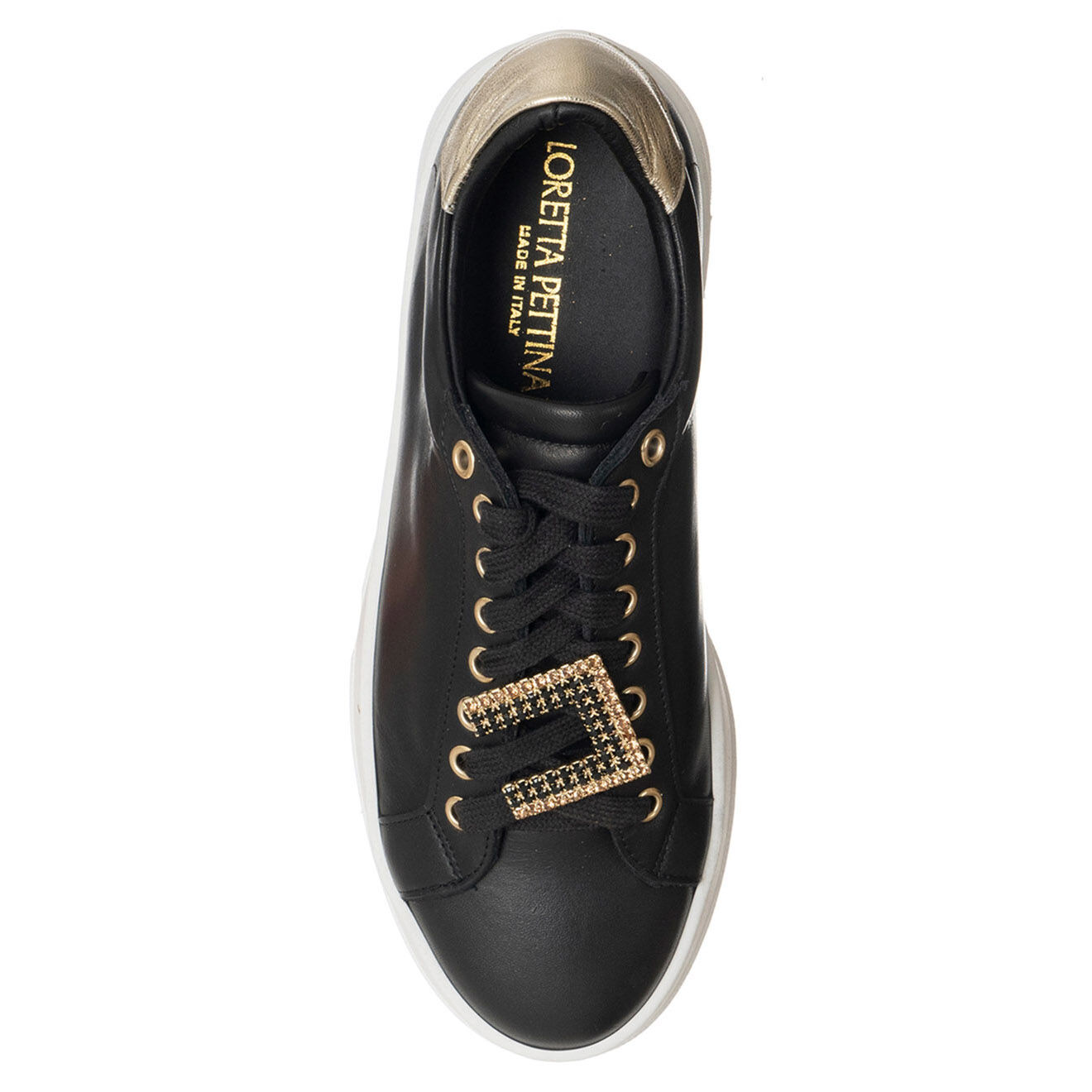Loretta Pettinari Sneakers en Cuir Ambre noir/doré