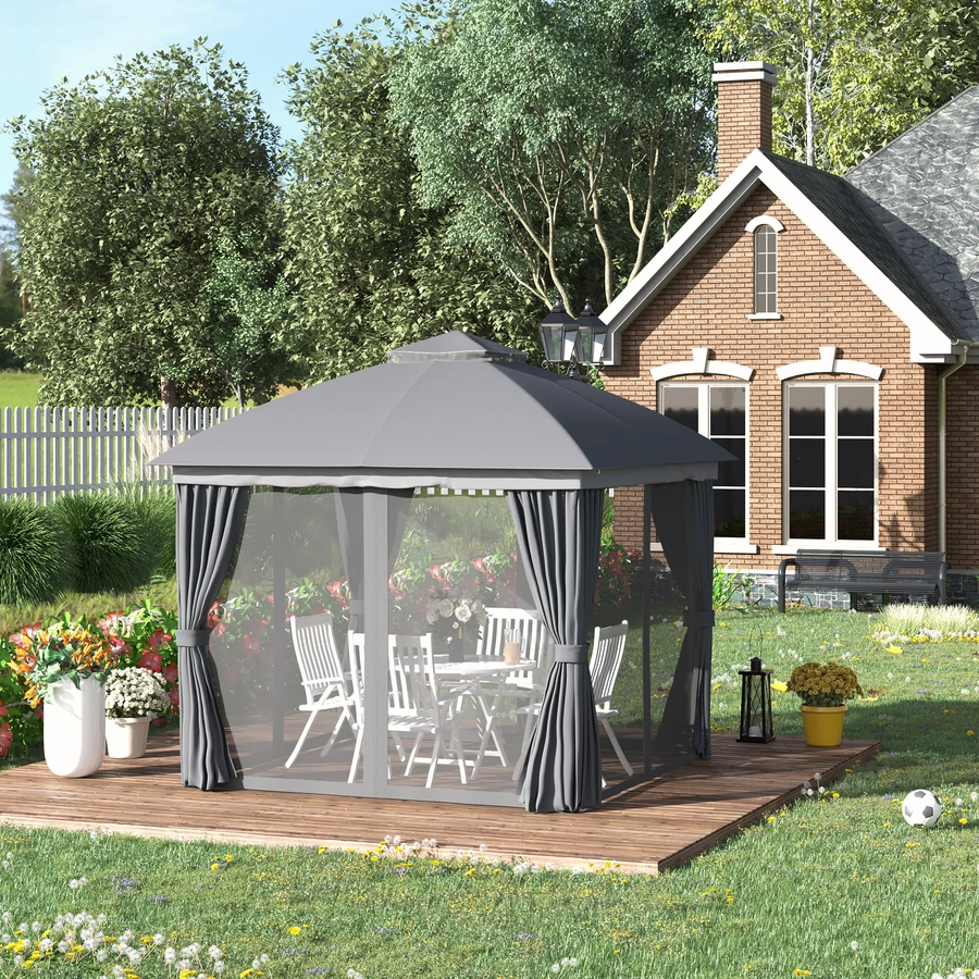 Outsunny Pavillon mit Doppeldach grau