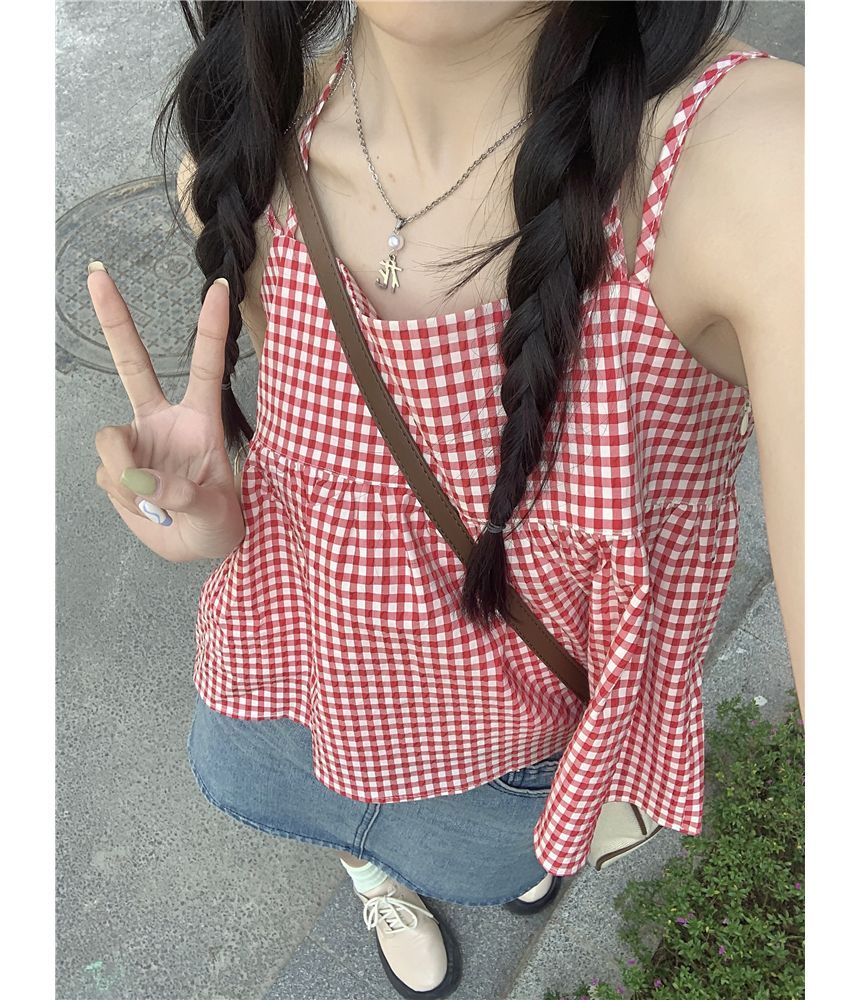 Shinsei - Gingham Flowy Camisole Top