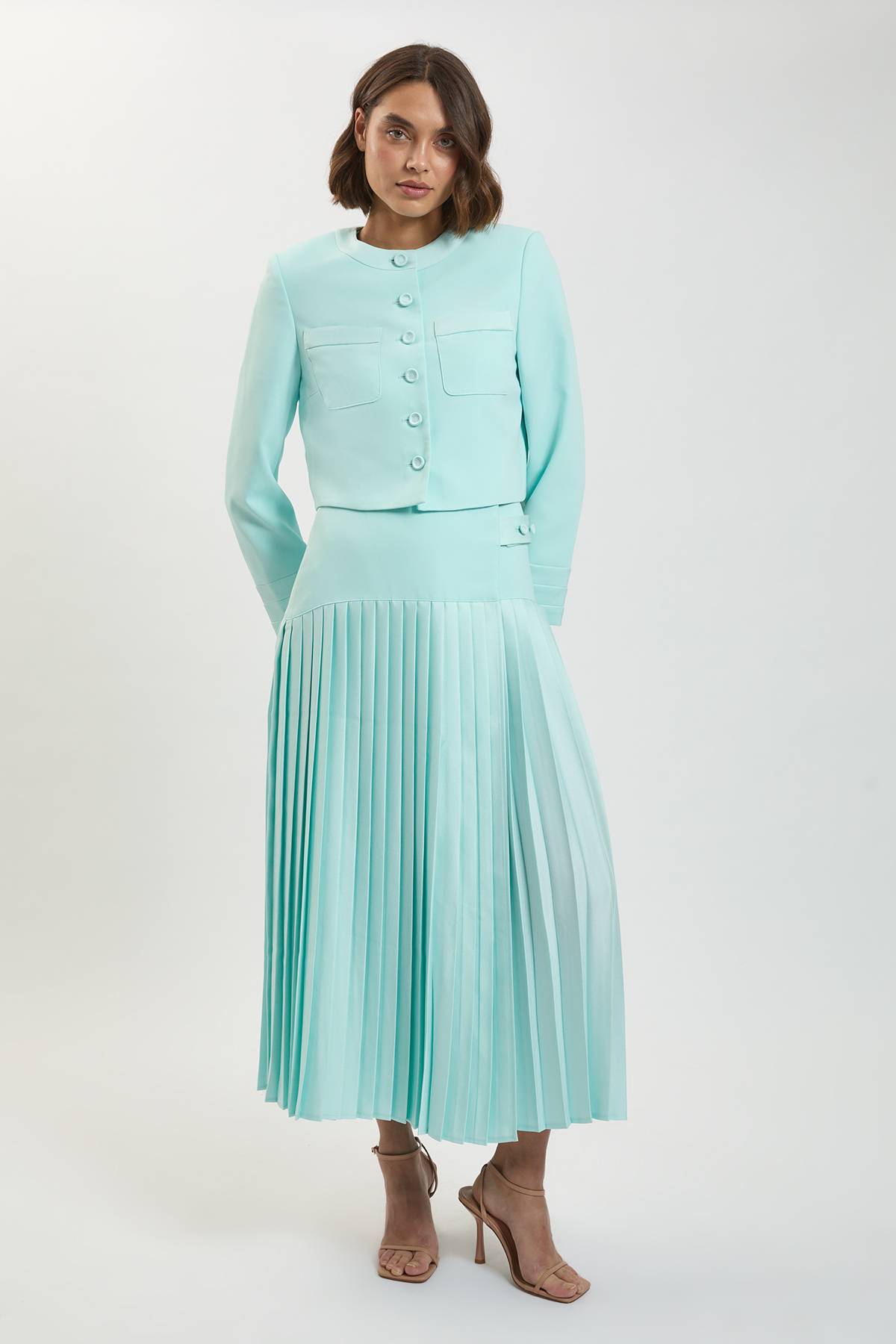 KarenMillen Jupe Plissée Ajustée En Satin Style Smoking